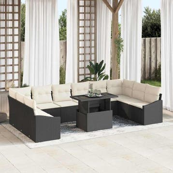 vidaXL Tuinbank Set 11 st Zwart en Crème, Verzenden, Nieuw