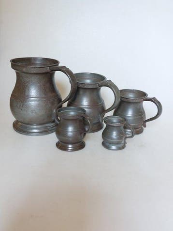 Set of 5 belly measures ca. 1850 - Inhoudsmaat (5) - Tin -