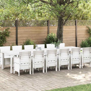 vidaXL Tuin Eettafel Set 13 st Wit Polt riet, Verzenden