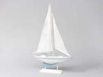 Zeilboot Hout Blauw/Wit Medium Maritiem 19x30 cm, Nieuw