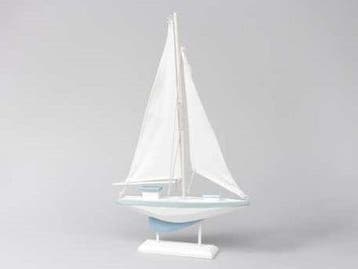 Zeilboot Hout Blauw/Wit Medium Maritiem 19x30 cm, Nieuw