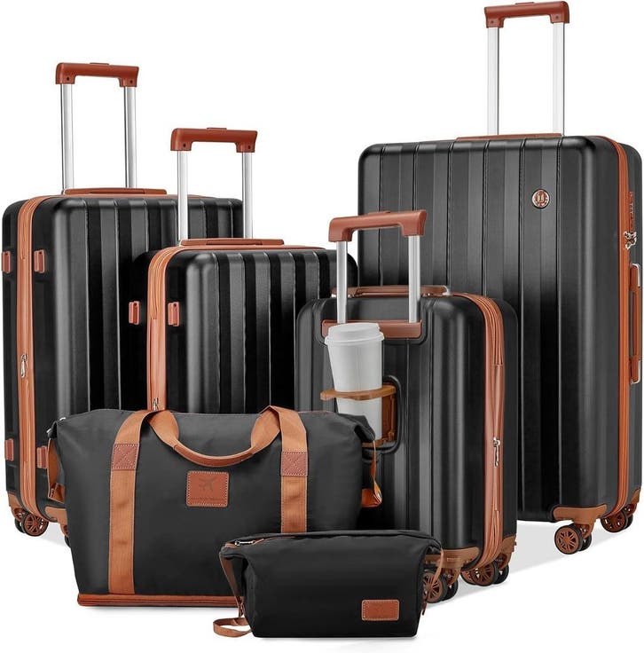 6-delige Kofferset Zwart | Retour Deal | Ruimtebesparend!, Handtassen en Accessoires, Koffers, Minder dan 35 cm, 70 cm of meer