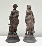 Statue, 2 Klassieke Sculpturen - 29 cm - Régule, Bois, Antiek en Kunst, Antiek | Keramiek en Aardewerk