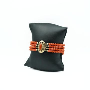 Armband - 14 karaat Geel goud Bloedkoraal - Bloedkoraal, Nieuw