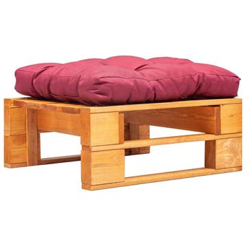 vidaXL Tuinpoef met rood kussen pallet hout honingbruin, Verzenden