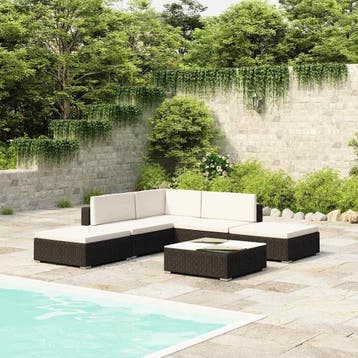 vidaXL 6-delige Loungeset met kussens poly rattan zwart, Verzenden, Nieuw, Loungeset