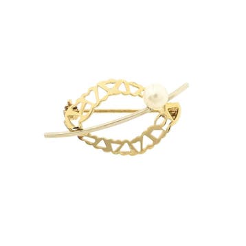 Vintage bicolor gouden broche met parel, Handtassen en Accessoires, Broches, Gebruikt, Ophalen of Verzenden, Met edelsteen, Goud