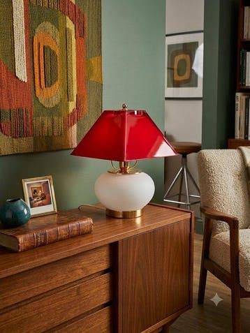 Lampe de table - verre soufflé, Fer - lampe rouge
