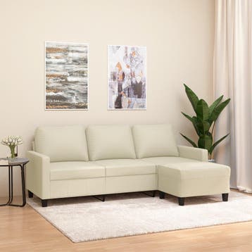 vidaXL Driezitsbank met voetenbank 180 cm kunstleer crème, Verzenden