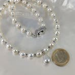 Halsketting Zilver Parel - Parel - Akoya-SSP 8x10MM, Handtassen en Accessoires, Kettingen, Nieuw