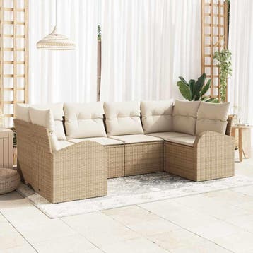 vidaXL Tuinbank Set 6 st Beige en Wit poly rattan, Verzenden