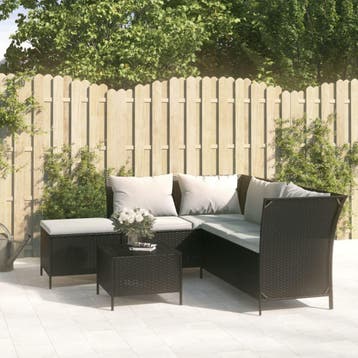 vidaXL 4-delige Loungeset met kussens poly rattan zwart, Verzenden, Nieuw, Loungeset