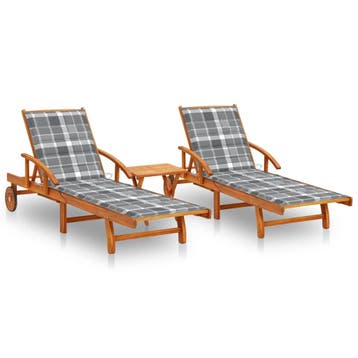 vidaXL Ligstoelen 2 st met tafel en kussens massief, Verzenden, Nieuw
