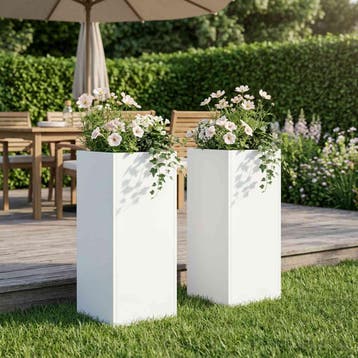 vidaXL Plantenbak 2 st Wit 20 x 20 x 50 cm Koudgewalst staal, Tuin en Terras, Bloempotten, Verzenden, Nieuw