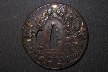 Katana - Koper - C6-5 Scenery Tsuba - Japan - Edo Periode, Antiquités & Art