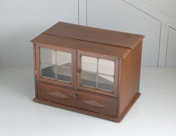 Drankkast - Antiek Vitrinekastje - Hout, Glas-in-lood,