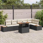 vidaXL Tuin Eettafel Set met kussen 7 pcs Zwart en Beige, Verzenden