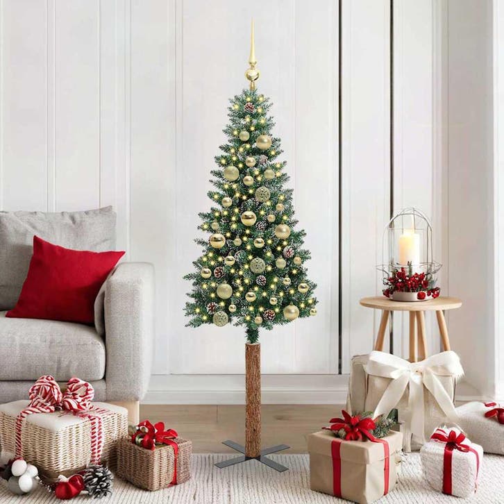 vidaXL Slanke Kerstboom Groen 150 cm PVC en massief, Diversen, Kerst, Nieuw, Verzenden