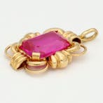 Hanger - 18 karaat Geel goud - Robijn, Handtassen en Accessoires, Antieke sieraden