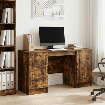 vidaXL Bureau Gerookt eiken 142,5 x 50 x 75 cm Bewerkt hout, Verzenden, Nieuw