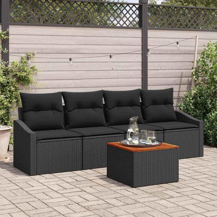 vidaXL Tuinbank Set 5 st Zwart poly rattan, Tuin en Terras, Tuinsets en Loungesets, Nieuw, Verzenden