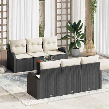 vidaXL Tuinbank Set 7 st Zwart poly rattan, Verzenden