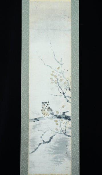 Absolute auction - Japanese Hanging Scroll “Owl on Tree