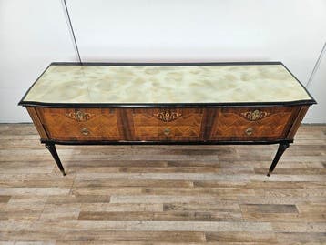 Commode - Commode des années 60 avec verre façonné - Bois,