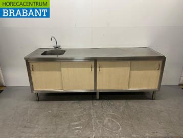 RVS Spoeltafel Werkkast met kraan 235 cm Horeca, Ophalen of Verzenden