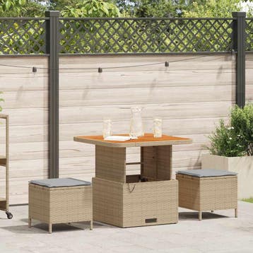 vidaXL Tuin Eettafel Set 3 st Beige poly rattan, Verzenden