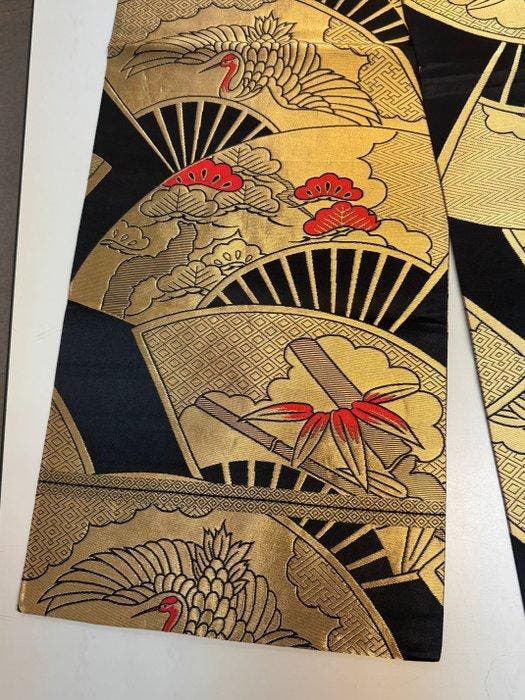 Kimono japonais vintage Maru Obi en soie, broderie noire,, Antiek en Kunst, Antiek | Overige Antiek