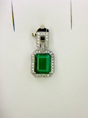 Pendentif - 14 carats Or blanc - 1.70ct. tw. Émeraude -