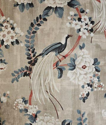 Exclusieve botanisch-ornithologische stof met beschilderde