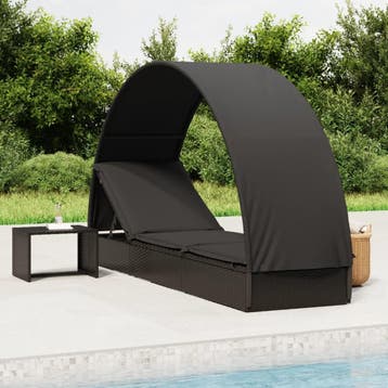 vidaXL Ligbed met rond dak 211x57x140 cm poly rattan zwart, Verzenden, Nieuw