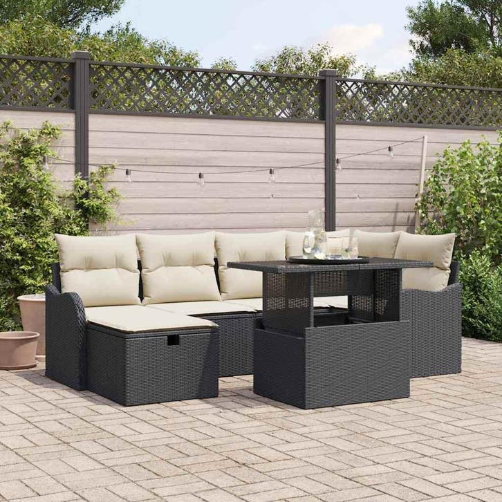 vidaXL Tuinbank Set met kussen met opslag 7 pcs Zwart Poly, Jardin & Terrasse, Ensembles de jardin, Envoi