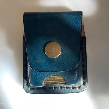 Zippo - Handmade Genuine blue dark teal Leather case for