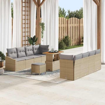 vidaXL Tuinbank Set 11 st Beige poly rattan, Verzenden, Nieuw