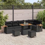 vidaXL Tuinbank Set 9 pcs Zwart Poly Rattan en Poedergecoat, Tuin en Terras, Verzenden, Nieuw