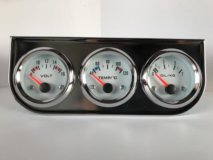 52mm meter set chroom met wit, Auto diversen, Auto-accessoires, Nieuw, Ophalen of Verzenden