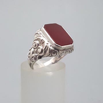 Argent, Art déco, bague sigillaire en cornaline - Bague