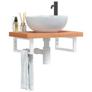 vidaXL Badkamer wandschap staal en massief beukenhout, Verzenden
