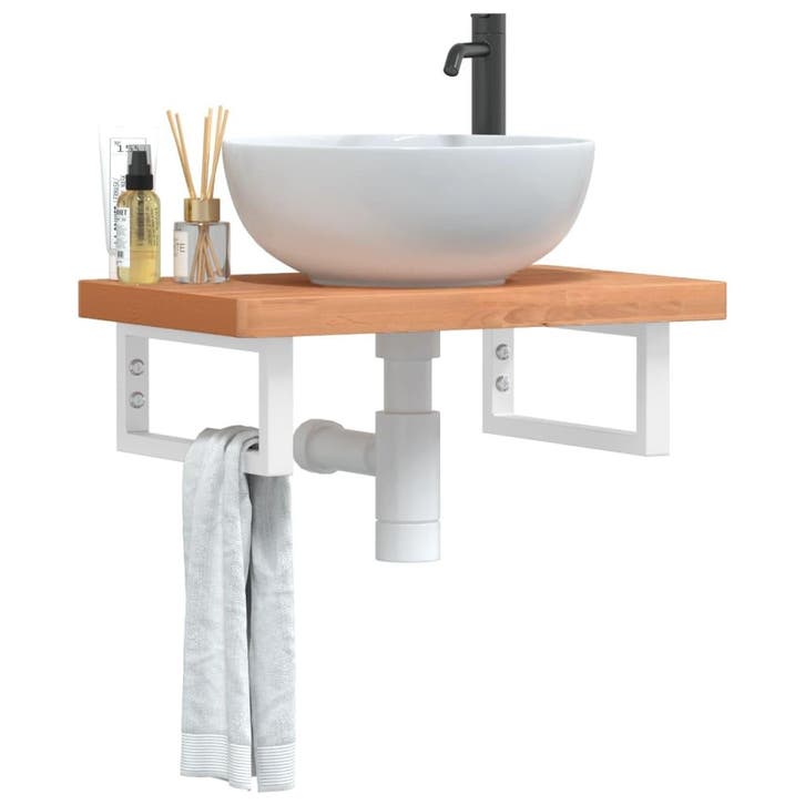 vidaXL Badkamer wandschap staal en massief beukenhout, Maison & Meubles, Tables | Coiffeuses, Envoi
