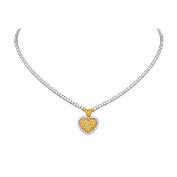 Halsketting - 18 karaat Witgoud, Geel goud - 3.36ct. tw., Nieuw