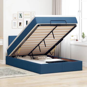 vidaXL Bed poef met matras en LEDs 120x200 cm stof blauw, Verzenden