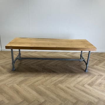 JORG massief houten tafel met industrieel onderstel 240x100, Gebruikt, Bureau