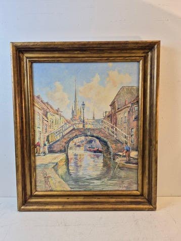 Hendrik Schaap (1878-1955) - Delft met de grote kerk., Antiquités & Art