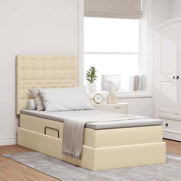 vidaXL LED opbergbed met matras Crème 100 x 200 cm Stof, Verzenden