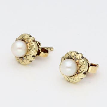 Boucles doreilles - 14 carats Or jaune Perle