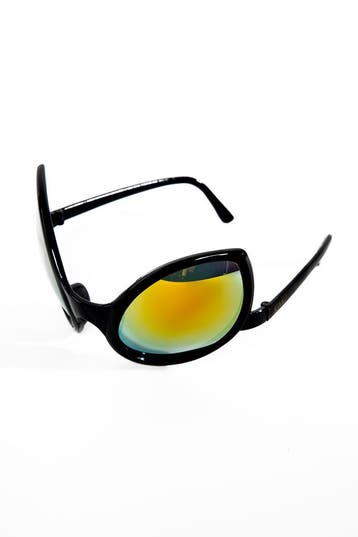 KIMU® Zonnebril Alien Zwart Montuur Gele Spiegelglazen Bril, Ophalen of Verzenden, Nieuw