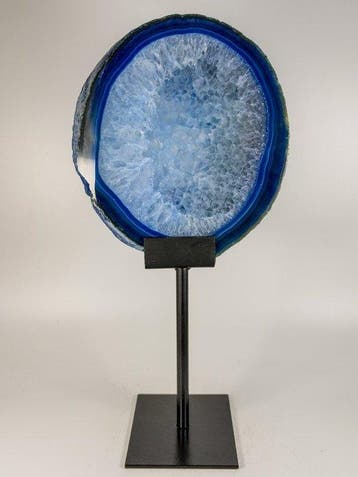 Rare blue Agate - rock crystal geode on stand Geode -